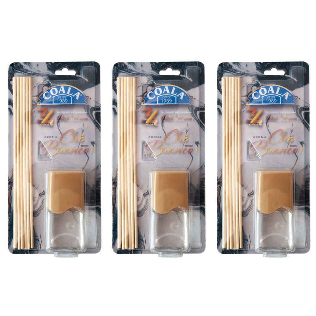 Kit 3 Coala Difusor de Aromas e Ambientes Chá Branco 100ML - Com Varetas - Perfumado em Oferta na Shopee
