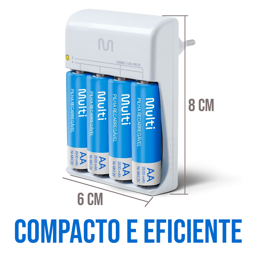 Carregador de Pilhas Alta Eficiencia Com 4 Pilhas AA