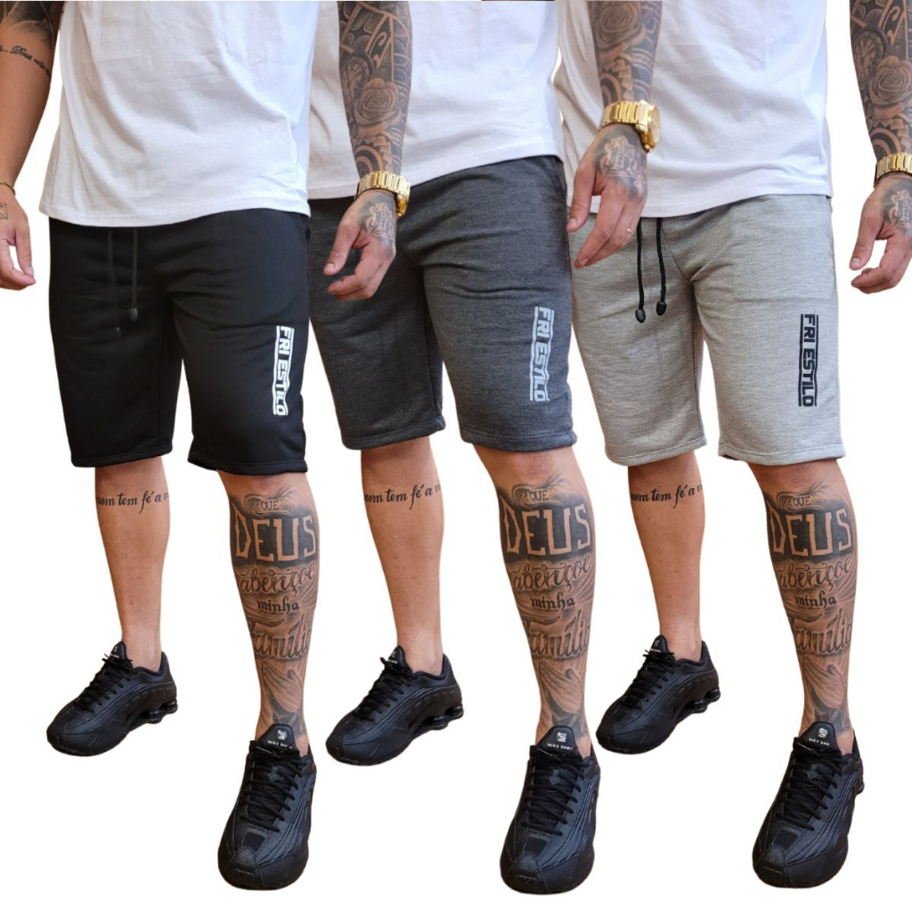 Kit 3 Bermudas Moletom Moletinho Masculina Casual Academia Treino em Oferta na Shopee