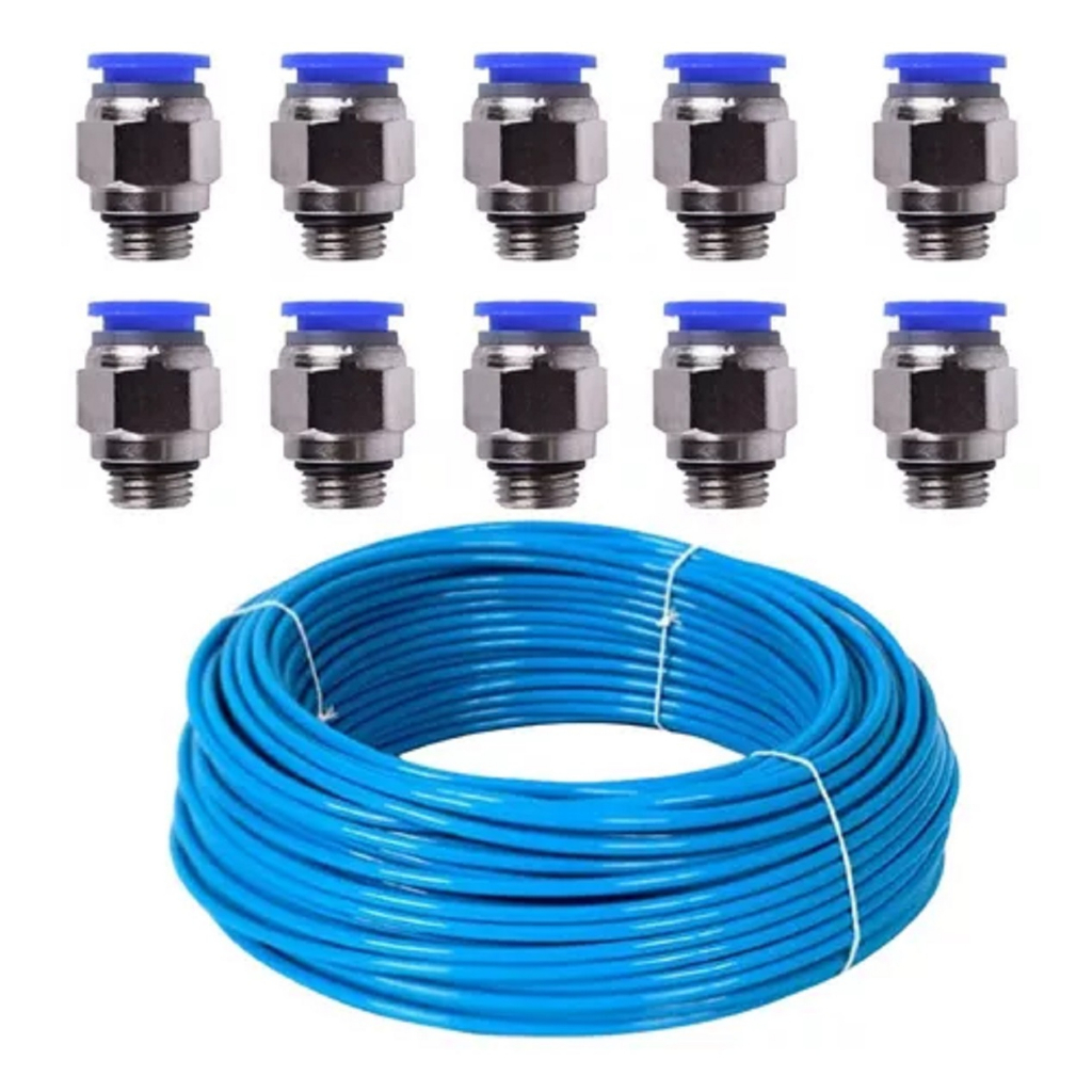 Kit 10 Conexão Pneumática Reta 1/4 x 8 + 10 Mangueira PU 8 X 5.5 10 BAR em Oferta na Shopee