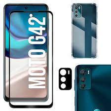 Kit 3X1 Motorola Moto G42 - Pelicula Ceramica Frontal 9D + Película Camera + Capa Silicone TPU
