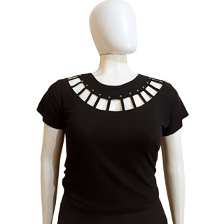 Blusa Manga Curta Feminina Plus Size Viscolycra Gola Vazada Cores Lisas GG Veste 44 ao 48 Modelo 030