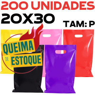 Sacolas Plásticas 20x30 200UN Alça Vazada Boca De Palhaço Pronta Entrega Várias Cores Tamanho P
