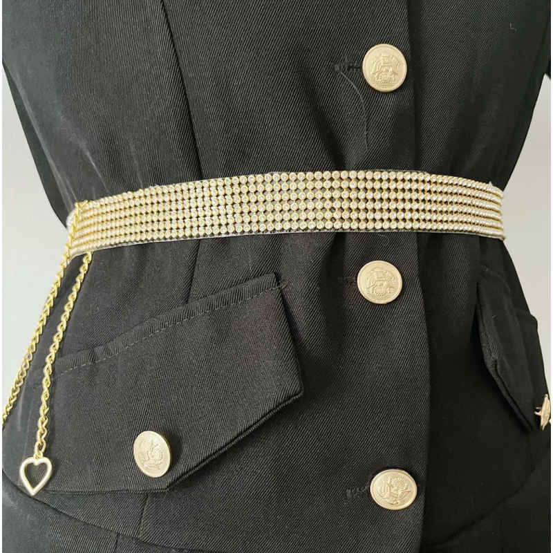 cinto feminino corrente com brilho dourado prata preto cinto para festa em Oferta na Shopee