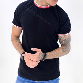 Camiseta Gola E Punho Listrada Masculina Malha 100% Algodão em Oferta na Shopee