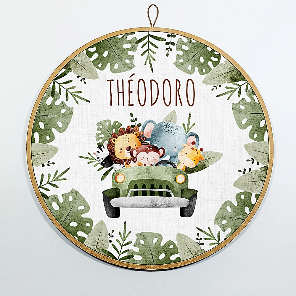 Decoração Enfeite Bastidor Porta Maternidade Quadro Quarto de Bebê Animais Safari B-3