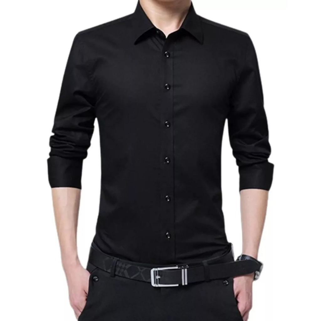 Camisa Social Masculina Slim Fit Luxo Manga Longa Premium Preta Esporte Fino