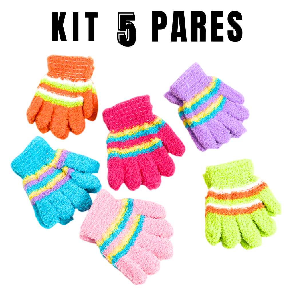 kit 5 Pares Luva Infantil La Lisa Pelúcia Inverno Frio Criança Menina Menino