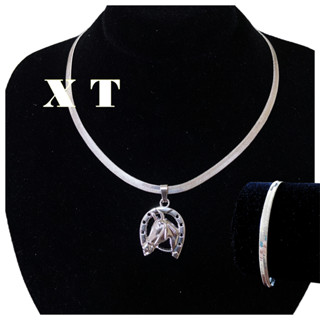 Kit Feminino cabeça de cavalo Colar E Pulseira Laminada Banhado A Prata 925 em Oferta na Shopee