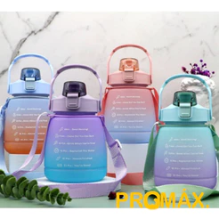 Garrafa squeeze para academia com alça 1.3 litros motivacional colorida COM ADESIVOS 3D