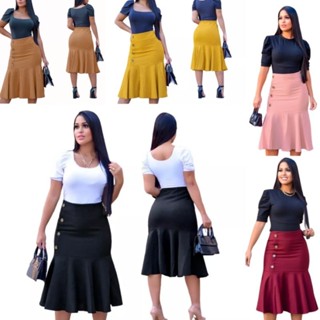 Saia Midi Sereia Moda Evangélica Com Botões Saia Feminina Godê