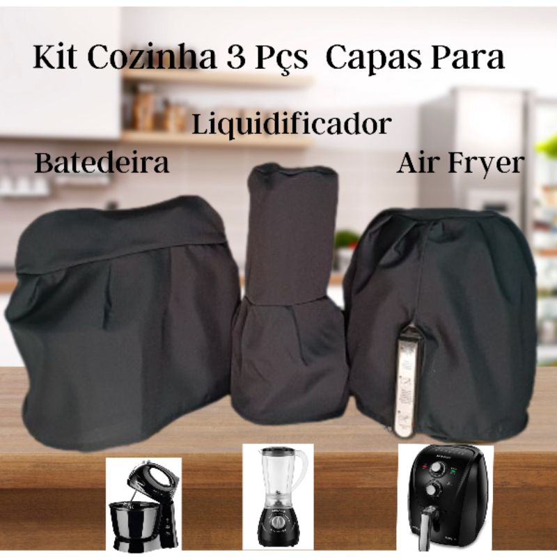 Jogo para cozinha 3 Peças Capas para Air Fryer Batedeira e Liquidificador - Cores Lisas