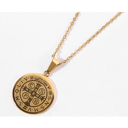 Colar Aço inoxidável com Pingente Medalha de São Bento Banhado a Ouro 18K Aço Cirúrgico em Oferta na Shopee