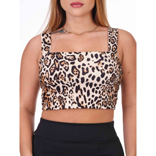 Cropped Top Alça Grossa Suplex - Oncinha (Animal Print) em Oferta na Shopee