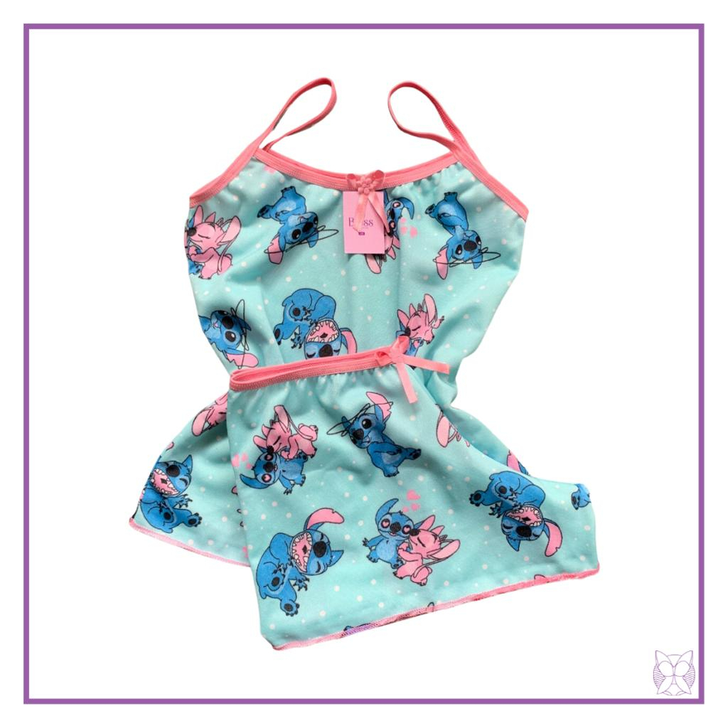 Pijama short doll infantil stitch menina estampas variadas moda infantil personagens