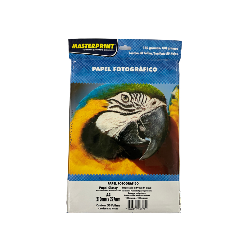 Papel Fotográfico 180g A4 50 folhas Brilhante Glossy Resistente a Água - Masterprint em Oferta na Shopee