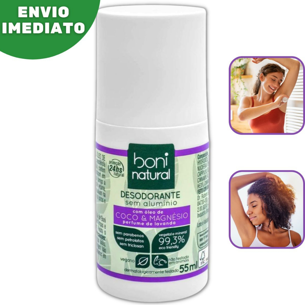 Desodorante Roll-on Vegano Coco e Magnésio Perfume Lavanda 55ml Boni Natural - Escolha