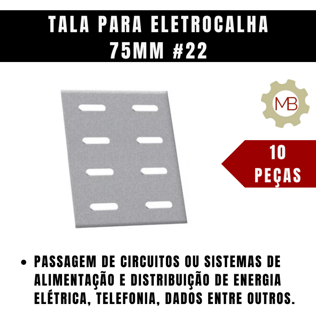 Tala Para Eletrocalha 75mm (Chapa 22, 10 Peças)