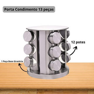 Porta Condimento Para Temperos Aço Inox Base Giratória Com 13 Peças LOJA UTILAR