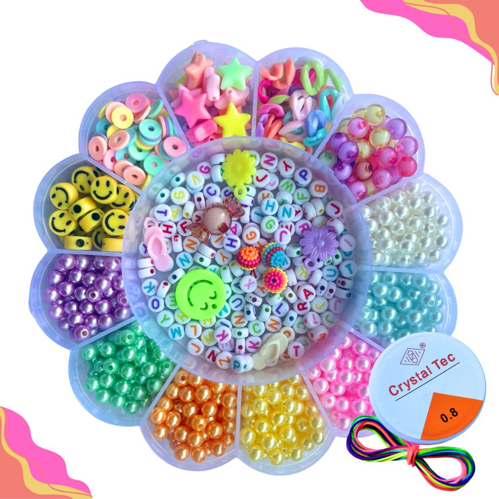 Kit Maleta Miçangas Coloridas Infantil 1850 Peças para Fazer Pulseiras e Colar Bijuterias