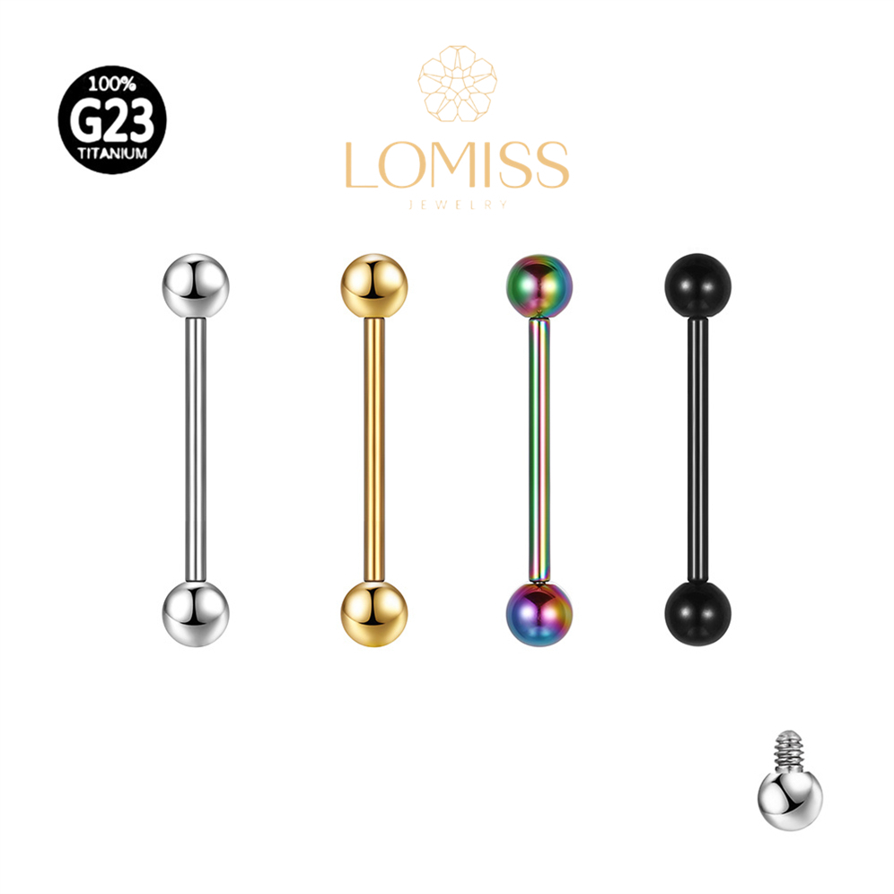 Piercing Mamilo Língua Transversal Barbell Reto Titânio Pvd Rosca Interna