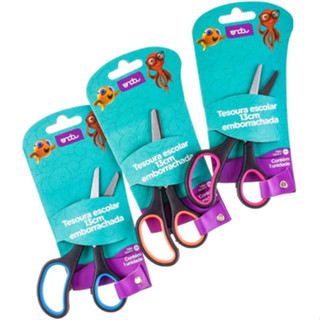 Tesoura Escolar 13 cm Emborrachada Colorida (Kit