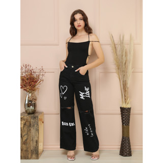 Calça Wide Leg grafite rasgado Jeans Feminina Cintura Alta Levanta Bumbum em Promoção--666
