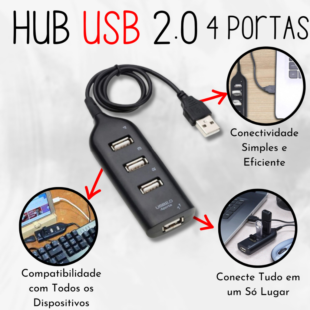 Adaptador Hub Usb 4 Portas Extensor Usb Rápida Conexão Para Pc Impressora Mobilador