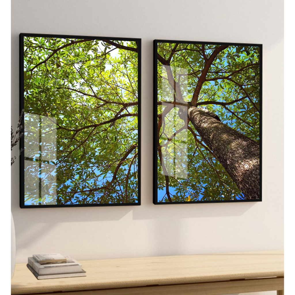 Kit 2 Quadros Árvore Paisagem Moldura e Vidro Sala Quarto Decoração em Oferta na Shopee
