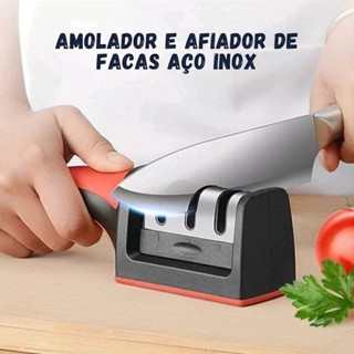 Amolador e Afiador De Facas Em Aço Inox Com 3 Afiadores l Pronta Entrega