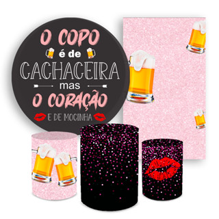 Kit Painel Redondo + Capa Cilindro Decoração Festa Infantil Copo De Cachaceira