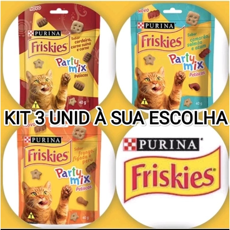 KIT 3 PACOTES PETISCO GATO PARTY MIX PURINA 40G