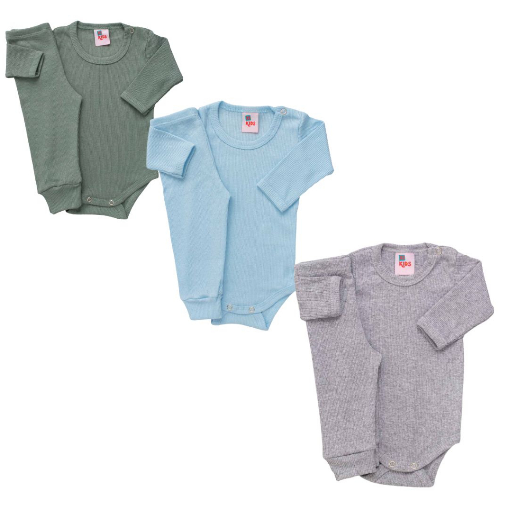 kit 3 conjuntos para bebê canelado calça+body 0013-k3-C10 em Oferta na Shopee