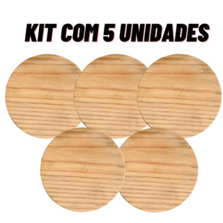 Kit 5 Tábuas Redondas De Madeira Natural Pinus 20 Cm