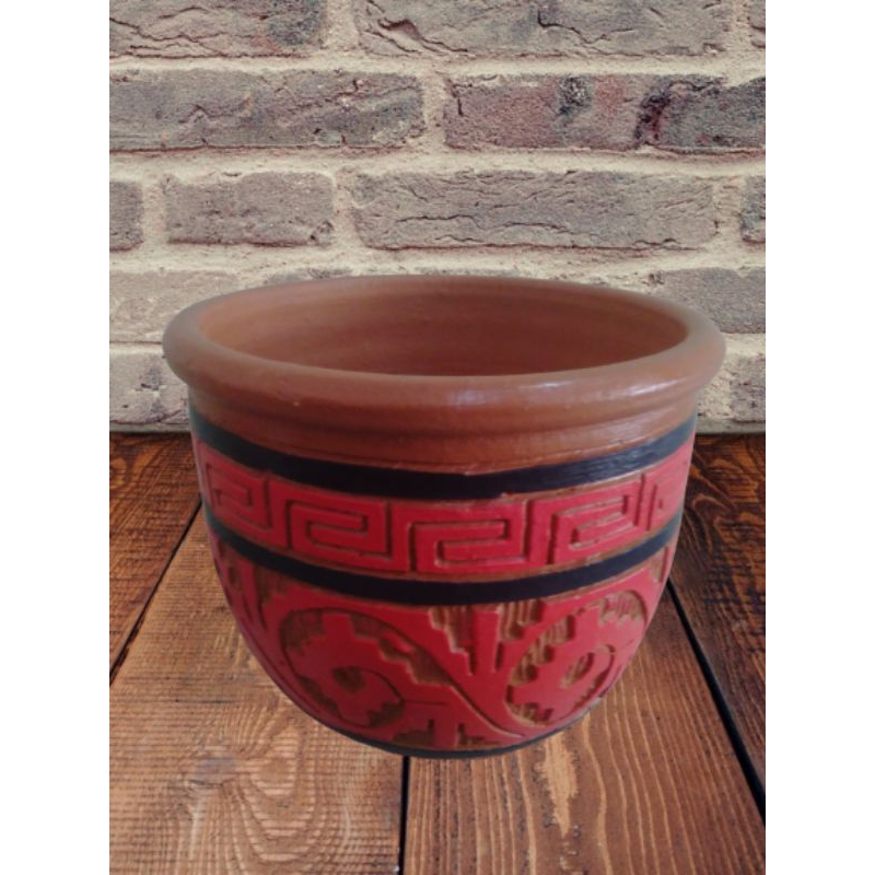 Vaso de Barro Marajoara tamanho P ( preto com vermelho)