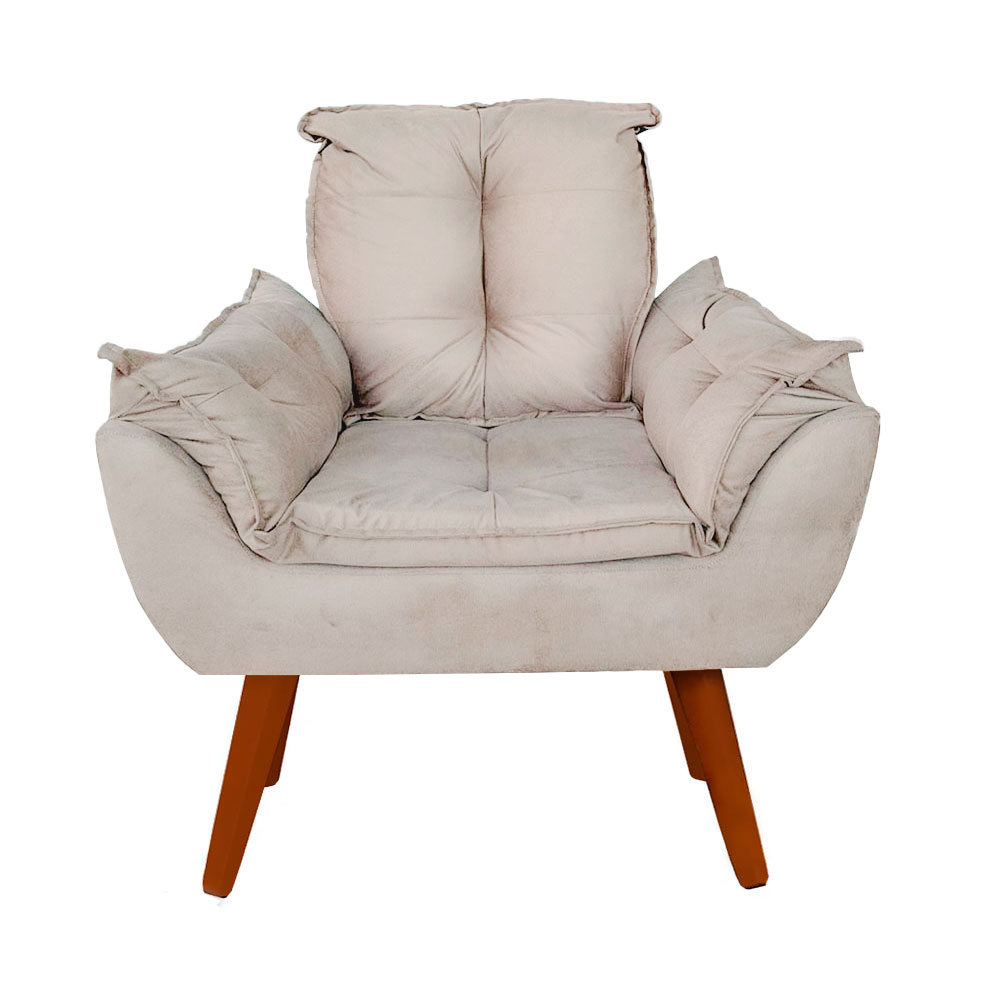 Poltrona Suede Bege Off White Areia Pés Palito Com Puff Puf Suede Bege Off White — imagem 2 de 2