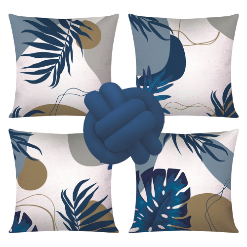 Kit c/ 4 Capas de Almofada Decorativas 45x45 + 1 Almofada de Nó Kit Folhagem Azul em Oferta na Shopee