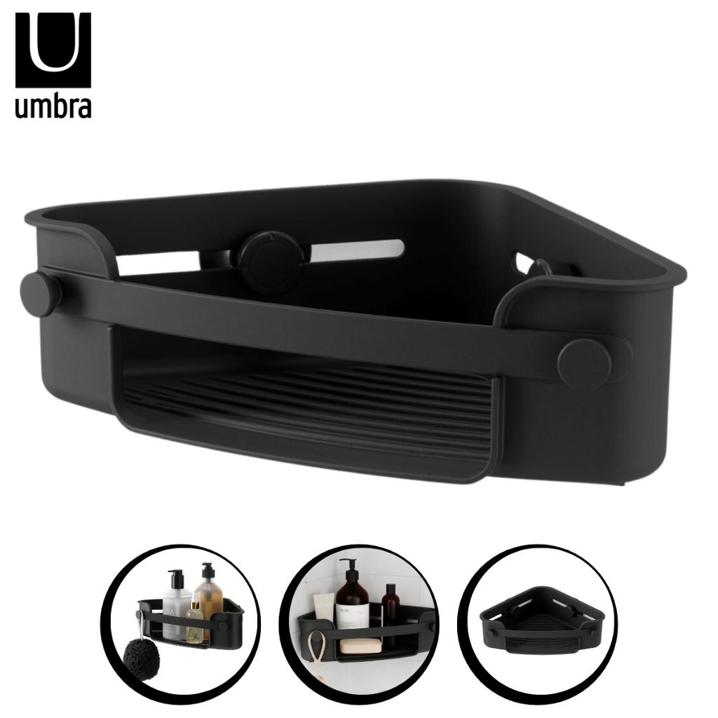 Suporte De Banheiro Canto Fixação em Adesivo Preto Umbra - Home & Living