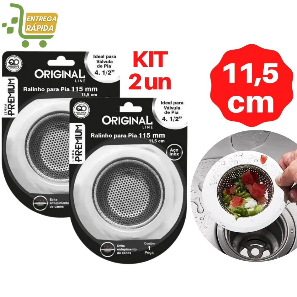 Kit 2 Ralo para Pia Grande Com Borda de Cozinha em Inox 11,5cm em Oferta na Shopee