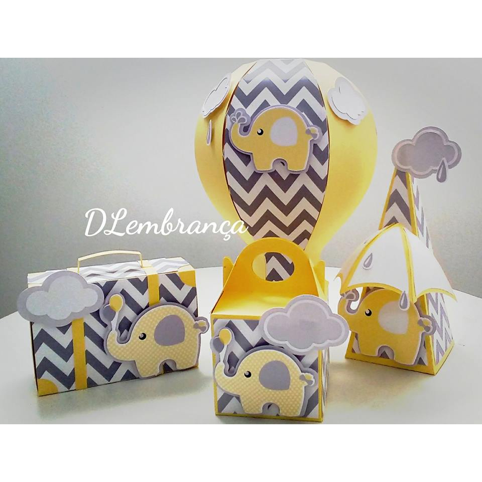 Caixinhas personalizadas, milk, cone, decoração Kit de festa aniversário elefante amarelo chá de bebê ou chá revelação