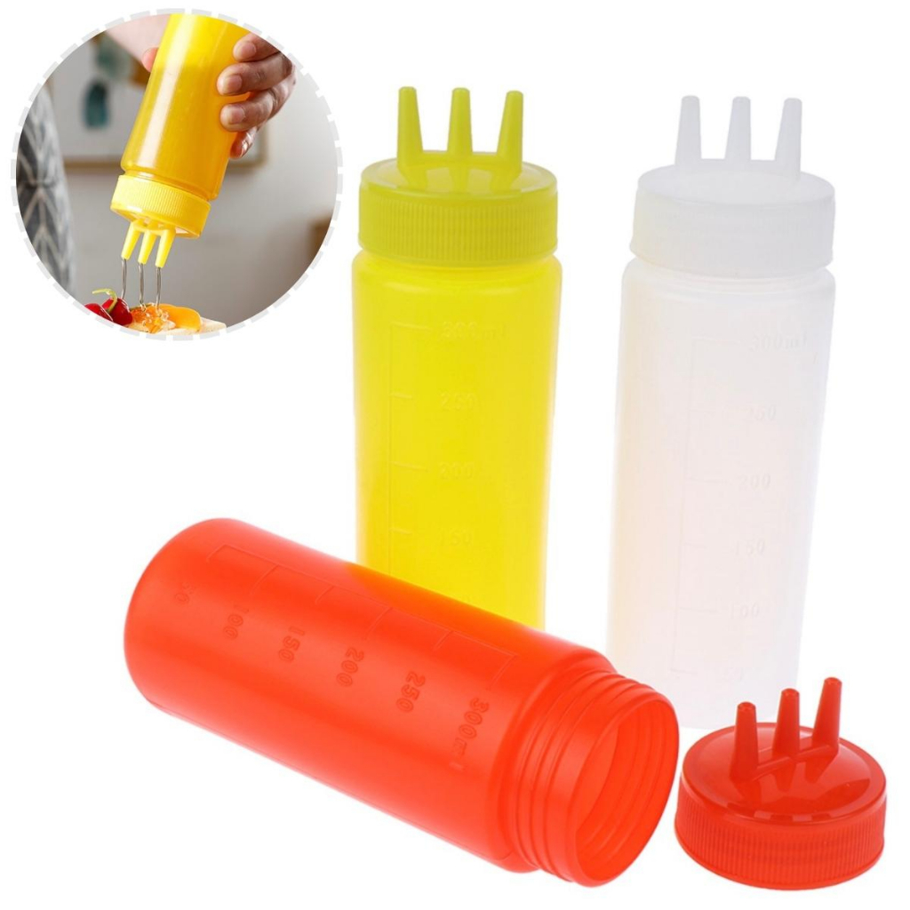 Bisnaga para Molhos Porta Condimentos 3 Pontas Triplo 650 mls Hamburguer e Decoração