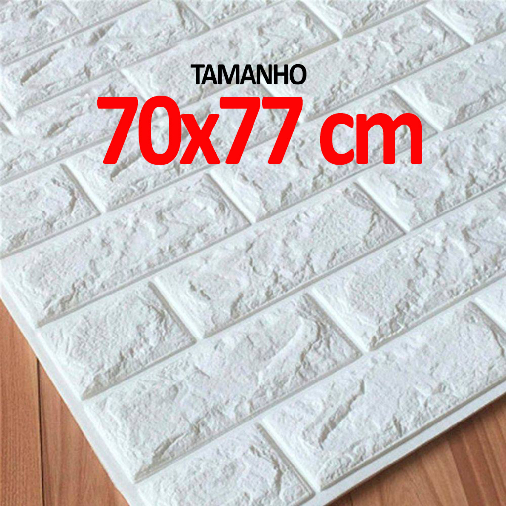 Kit 45 Placas 3D Tijolinho Branco Decoração Auto Colante 77x70