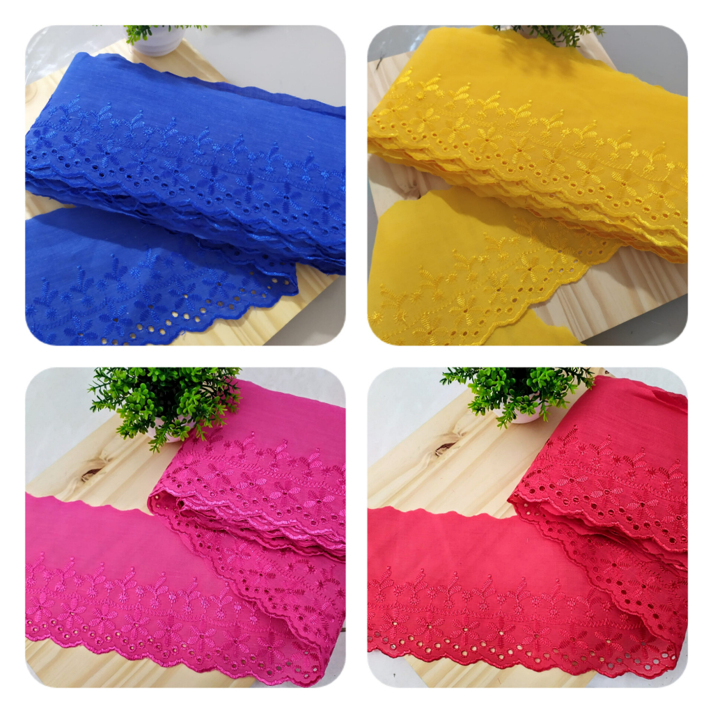 Bordado inglês luxo 12cm com 2 metros várias cores em Oferta na Shopee