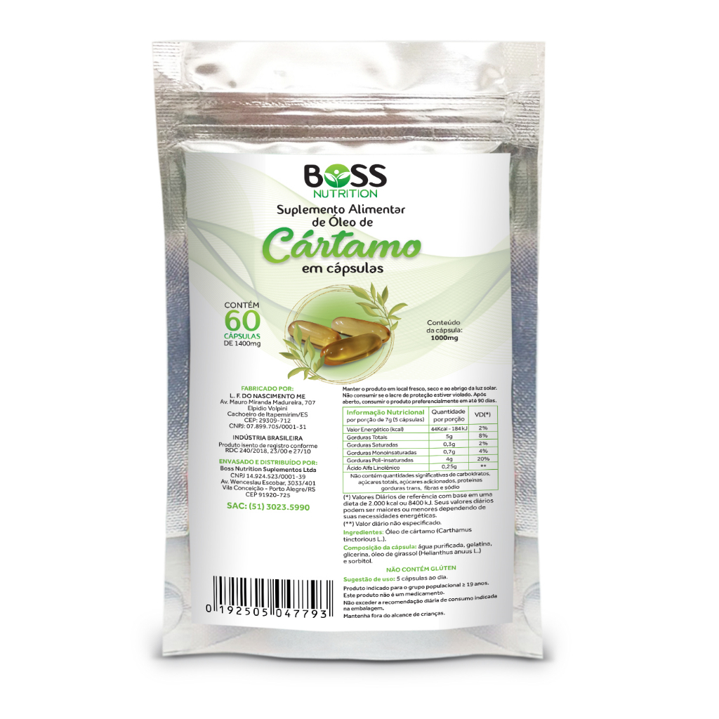 Óleo De Cártamo 1400 Mg Refil 60 Cápsulas