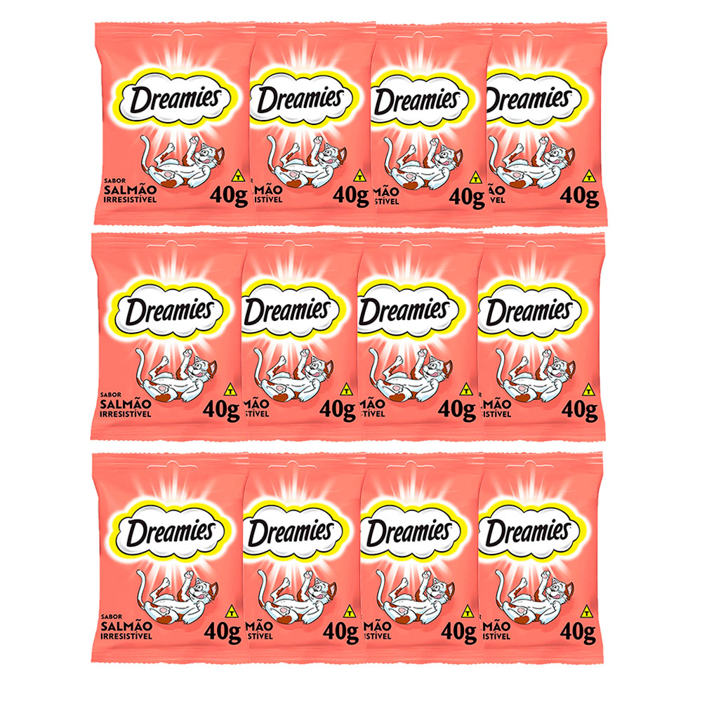 Caixa 12un Petisco Dreamies Salmão Para Gatos Adultos 40g