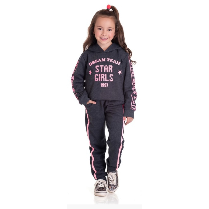 Conjunto infantil menina feminino randa mundu inverno moletom CASACO MOLETOM e CALÇA MOLETOM moda 9053
