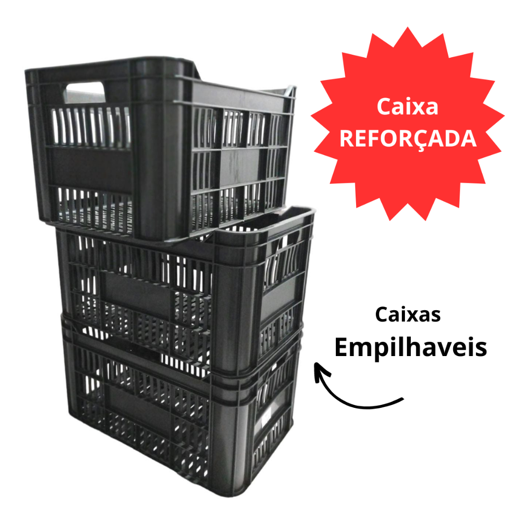 KIT 3 Caixa Plastica de feira de fruta de colheita caixas organizadoras caixas vazadas empilhaveis