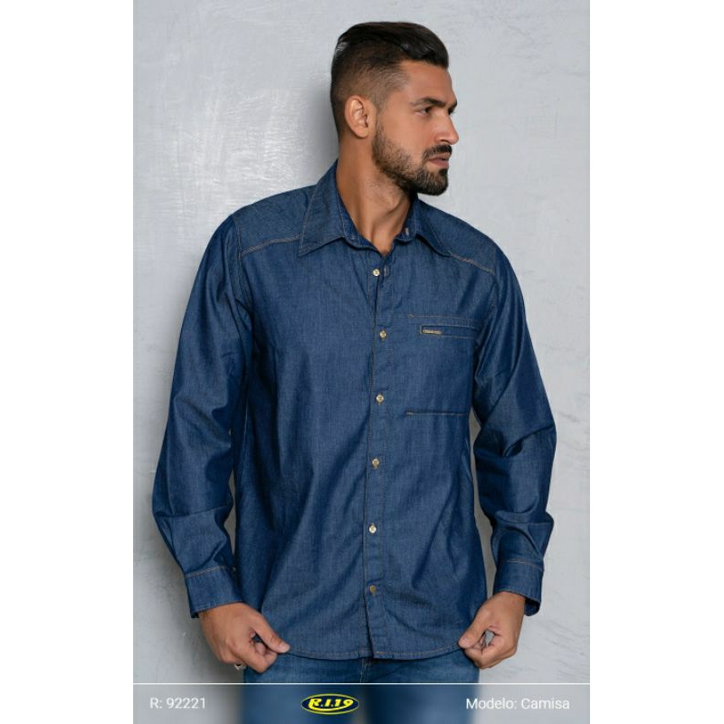 Camisa Mangas longas Masculina Jeans RI19 P,M,G e GG