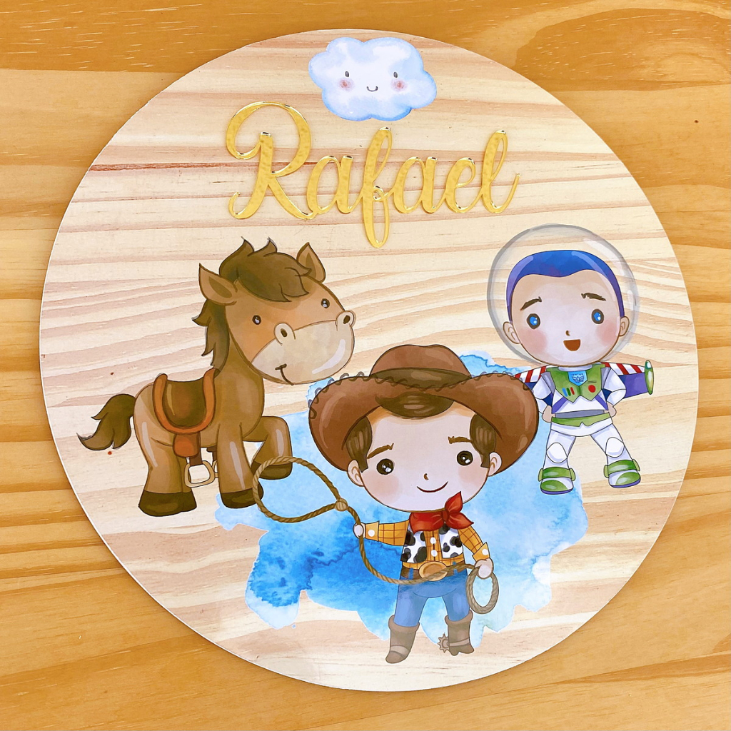 Porta Maternidade Toy Story MDF Nome Espelho em Oferta na Shopee