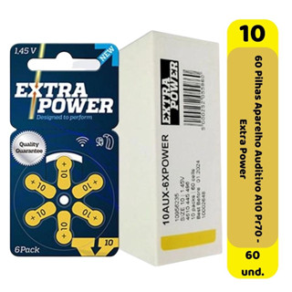 60 Baterias / Pilhas para Aparelho Auditivo - Tamanho 10 - selo amarelo - Extra Power